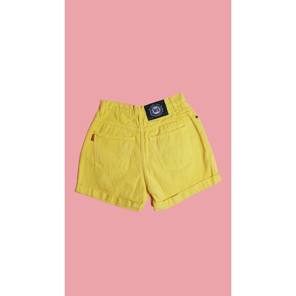 1990s L.E.I. RIDING WEAR Yellow. Denim Jean High Waist Cuffed Shorts. Sm. As Is - Picture 3 of 9
